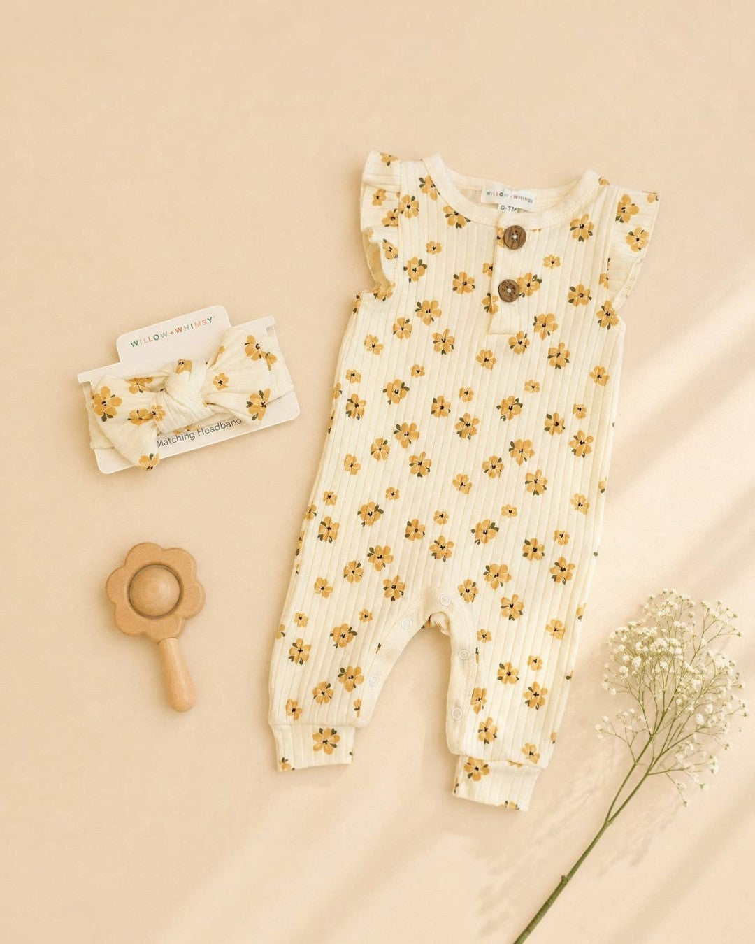 2 Piece Sleeveless Willow + Whimsy Coverall & Headband Set