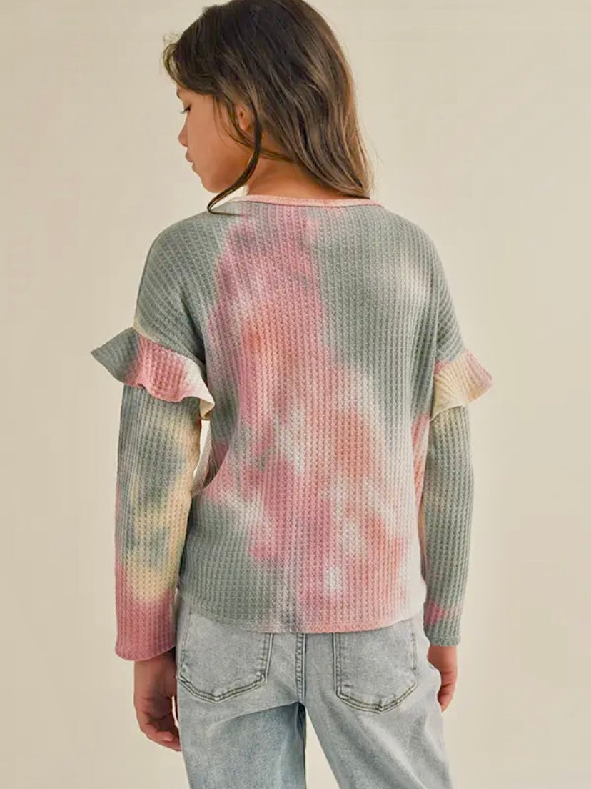 Long Sleeve Tie Dye Flutter Sleeve Top - Tween - Calla Lily Cosmetics + CL kids