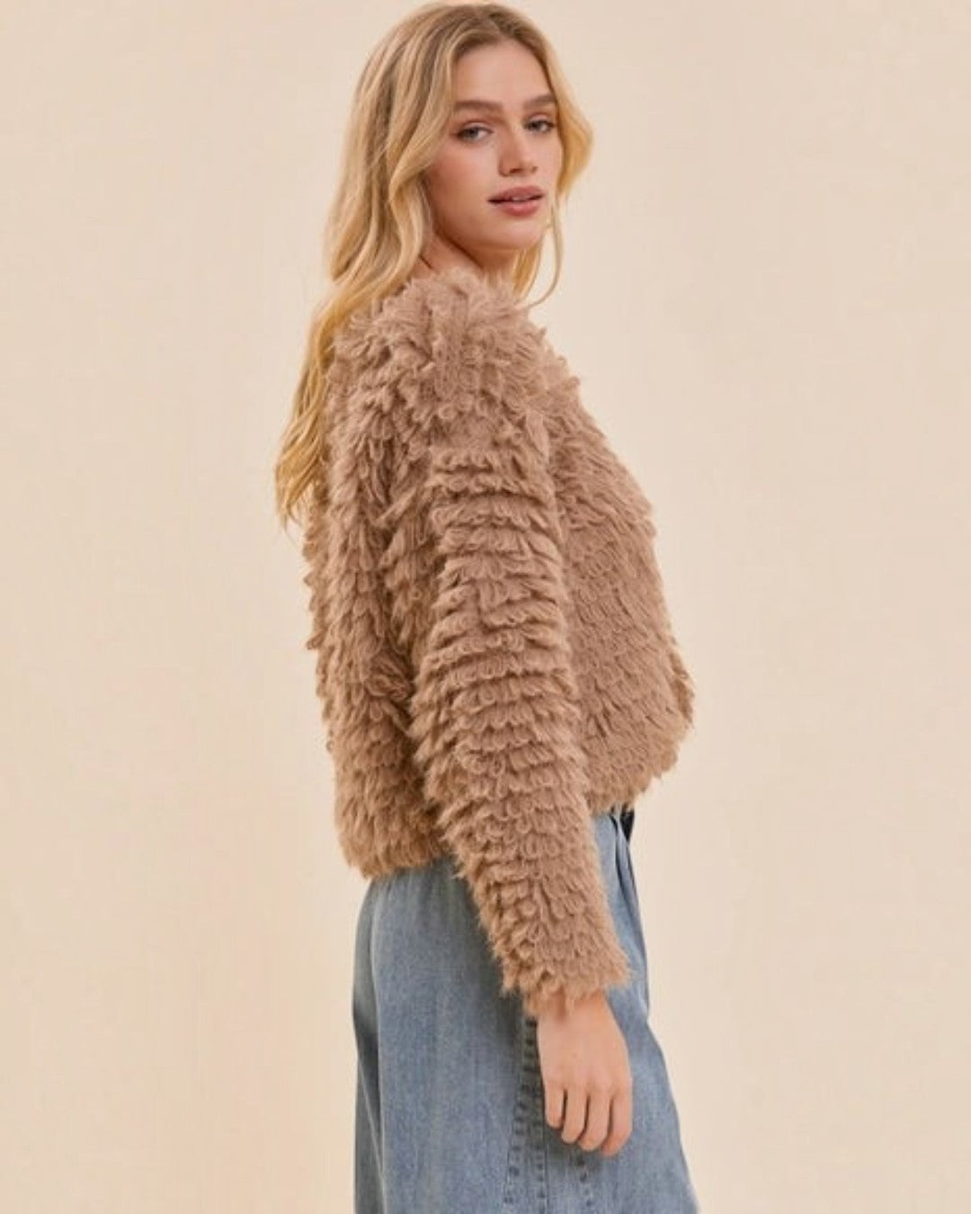 Mocha Fuzzy Crop Cardigan - Calla Lily Cosmetics + CL kids