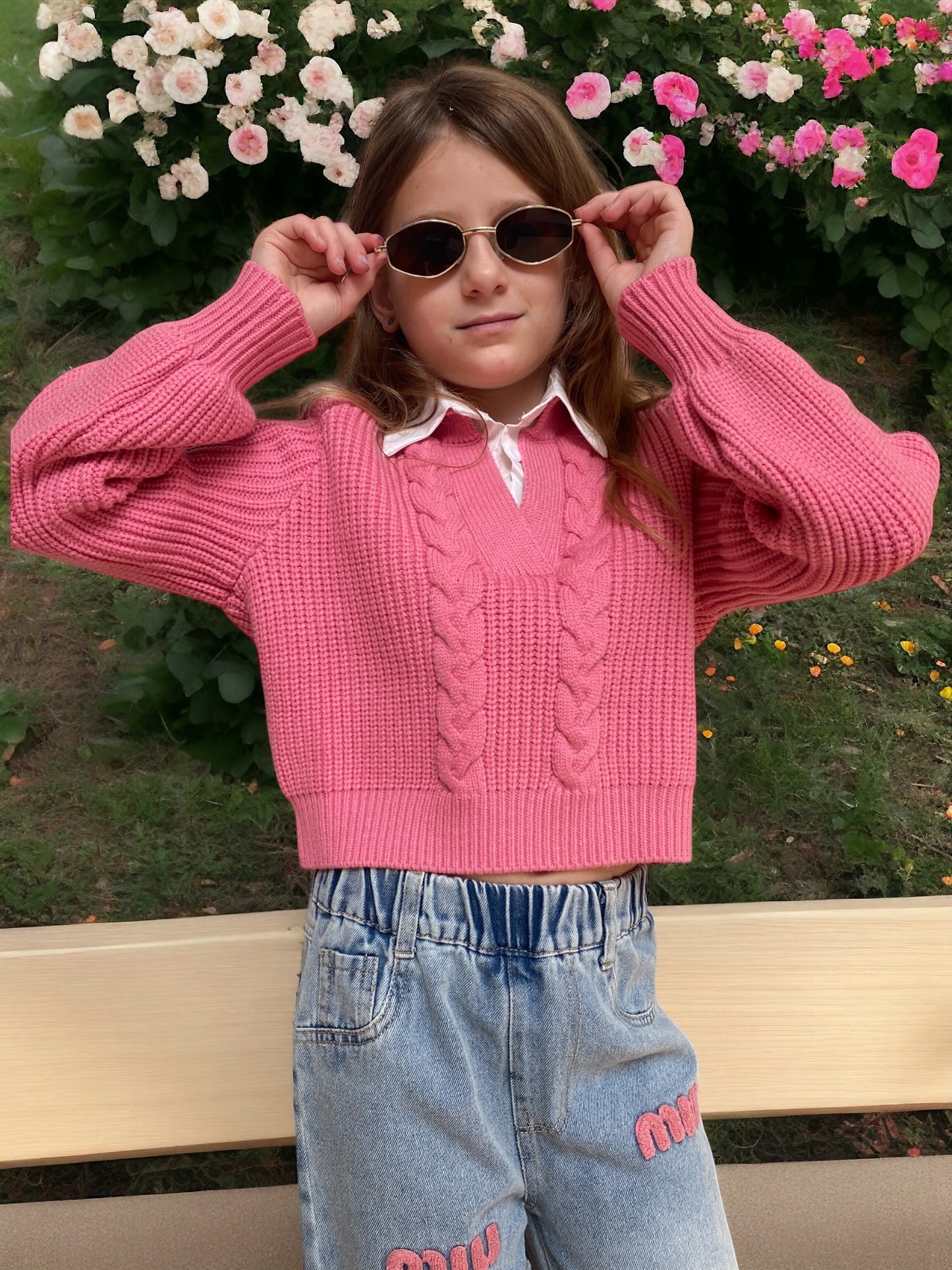 Pink Faux Collared Sweater