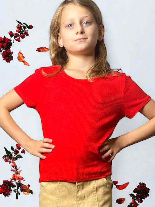 Tween Rib Knit Tee - Red - Calla Lily Cosmetics + CL kids