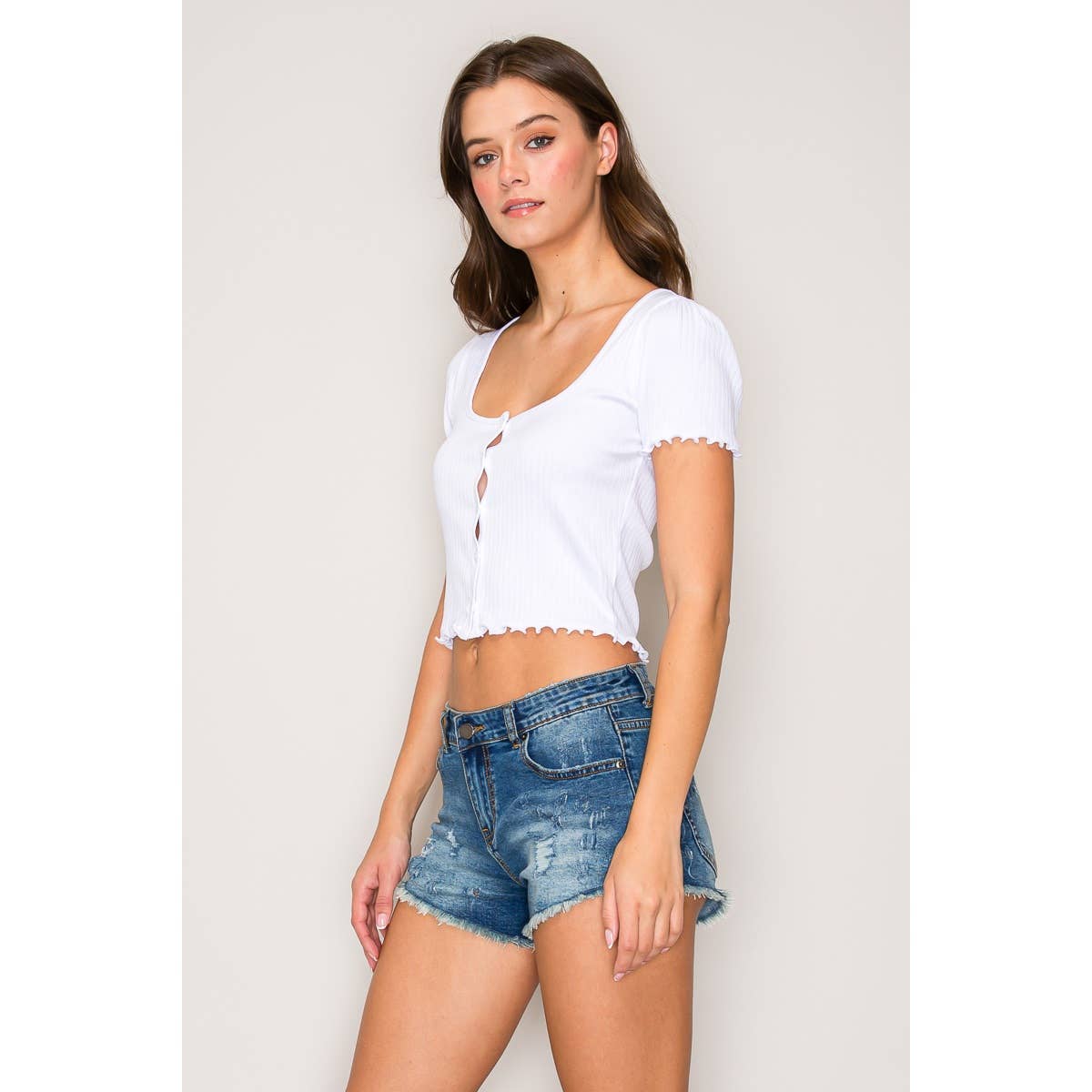 Pointelle Square Neck Cropped Cardigan