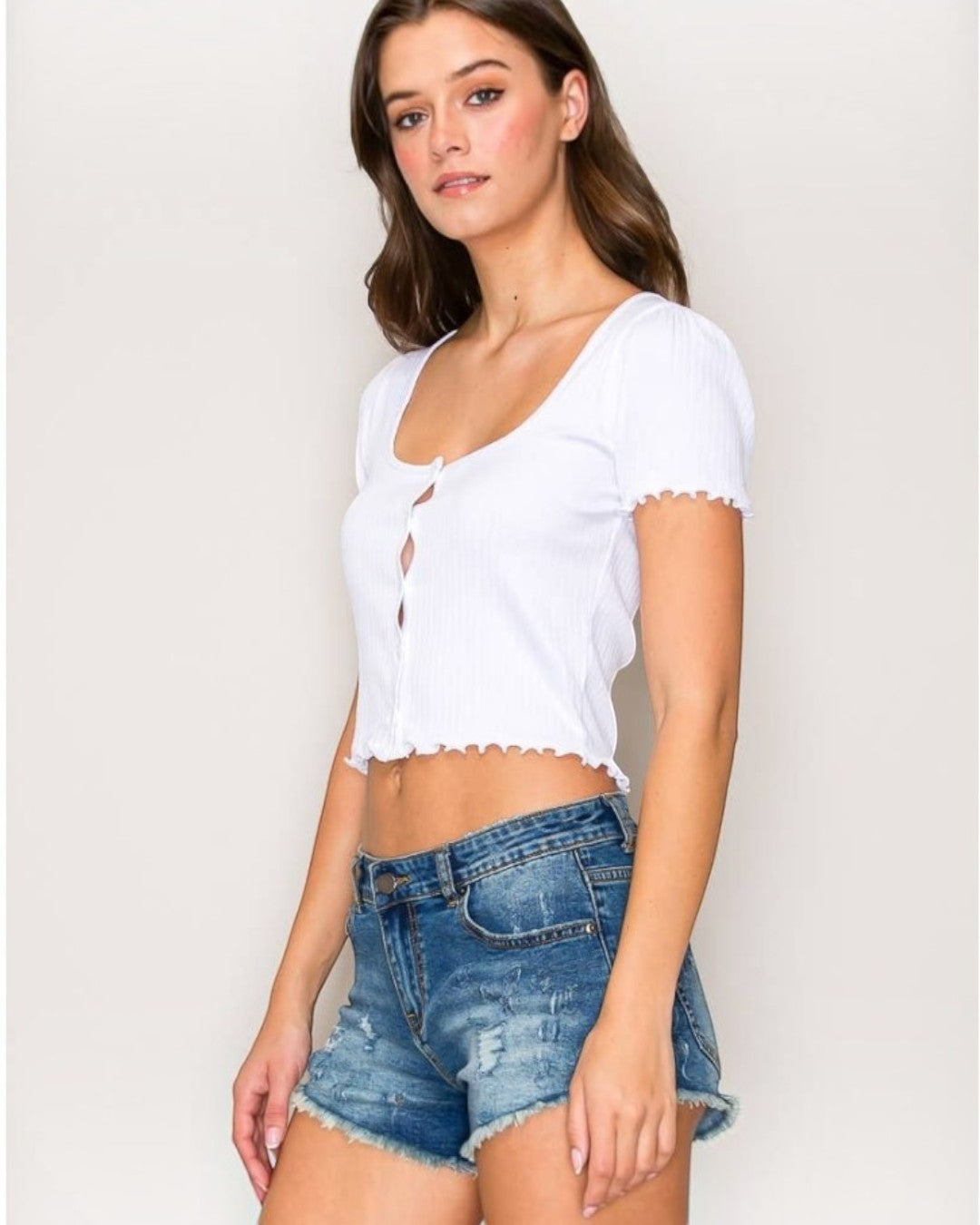 Pointelle Square Neck Cropped Cardigan