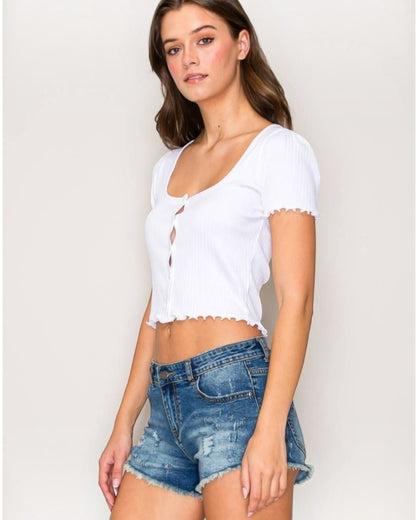 Pointelle Square Neck Cropped Cardigan