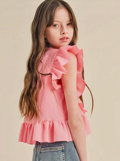 Asymmetrical Ruffle Sleeveless Top - Tween - Calla Lily Cosmetics + CL kids