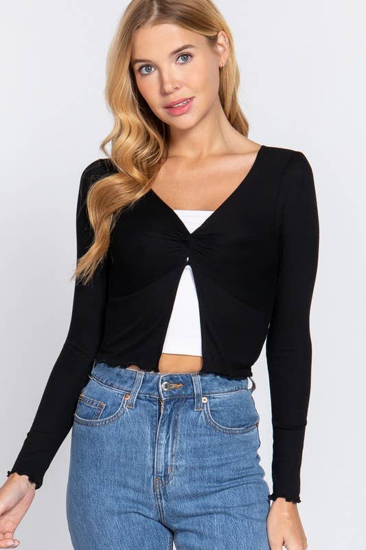 Long Sleeve Twisted Knit Top Cardigan