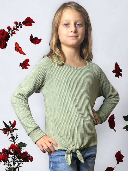 Green Rib Knit Long Sleeve Top - Tween - Calla Lily Cosmetics + CL kids