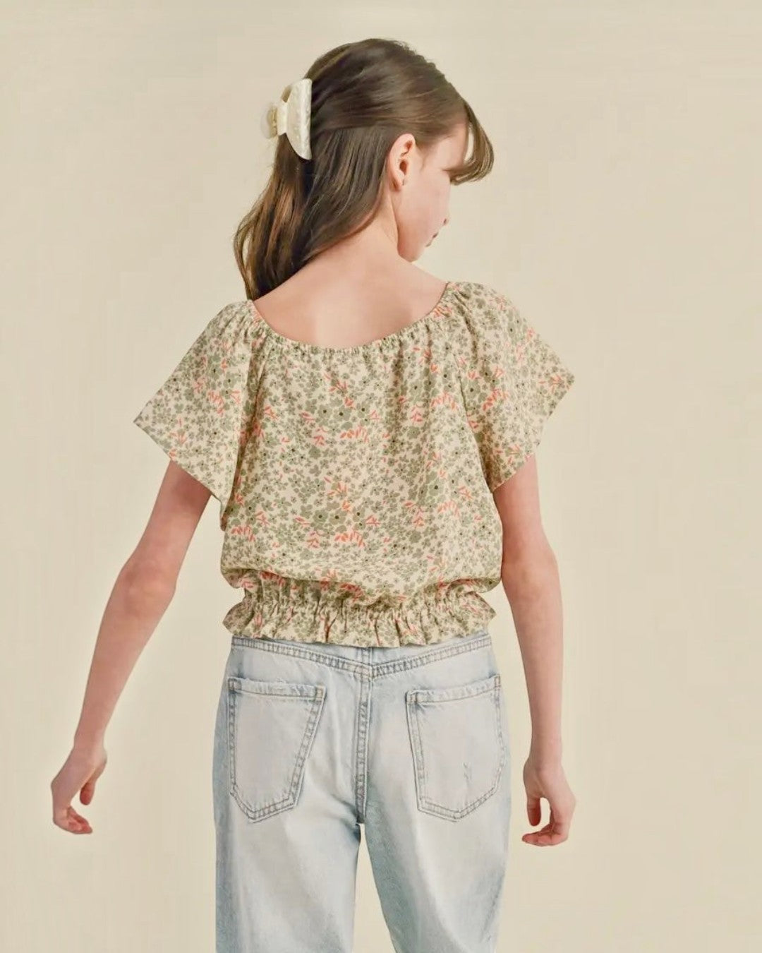 Short Sleeve Cinched Floral Top - Tween - Calla Lily Cosmetics + CL kids