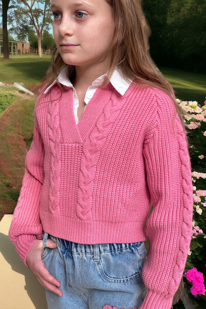 Pink Faux Collared Sweater