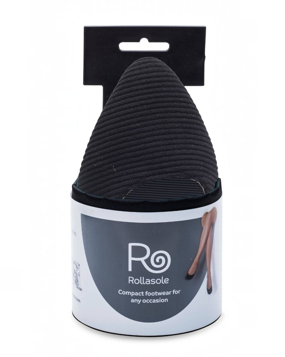 Black foot sole with packaging displaying 'Rollasole' brand on a white background