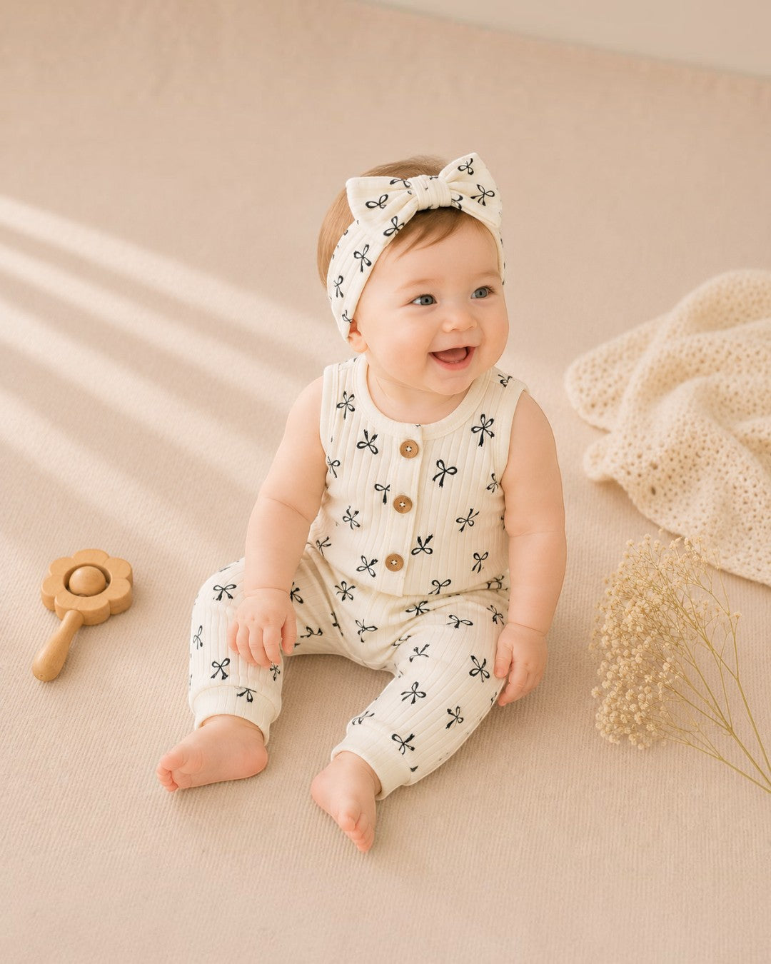2 Piece Sleeveless Willow + Whimsy Coverall & Headband Set