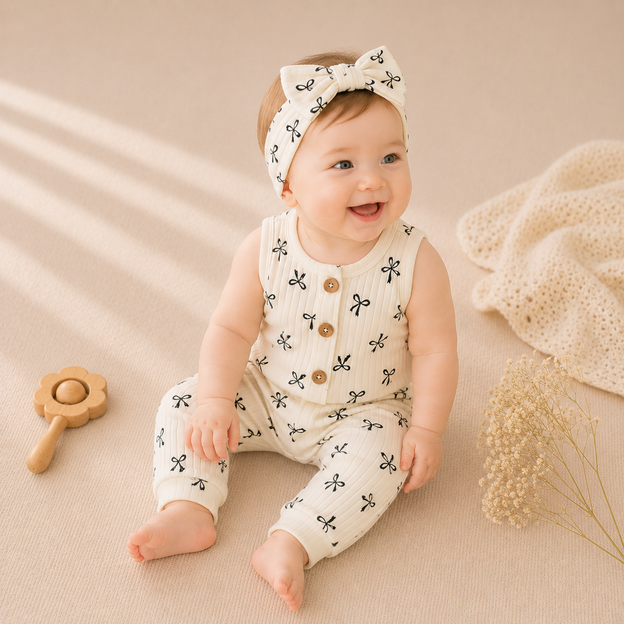 2 Piece Sleeveless Willow + Whimsy Coverall & Headband Set