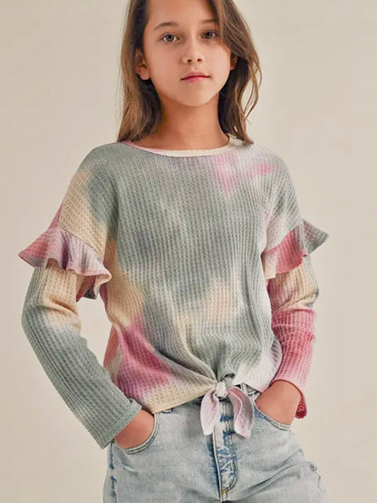 Long Sleeve Tie Dye Flutter Sleeve Top - Tween - Calla Lily Cosmetics + CL kids