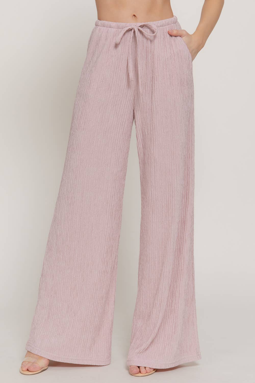 Pink Crinkle Knit Long Pants