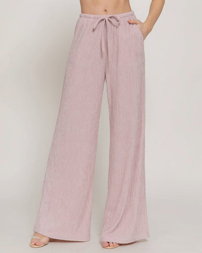 Pink Crinkle Knit Long Pants