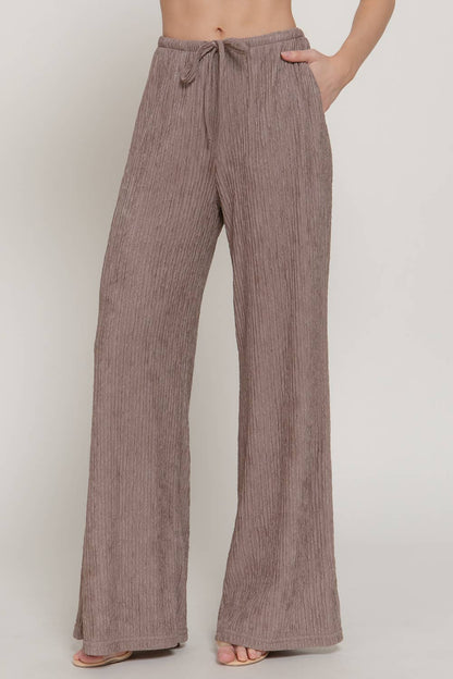 Mocha Crinkle Knit Long Pants