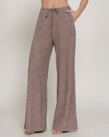 Mocha Crinkle Knit Long Pants