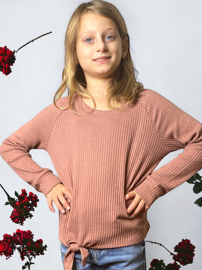 Mauve Rib Knit Long Sleeve Top - Tween - Calla Lily Cosmetics + CL kids