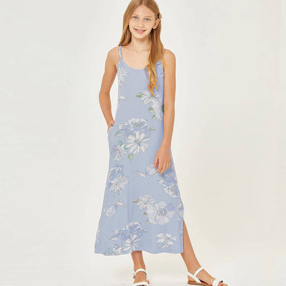 Blue Floral Sleeveless Maxi Dress