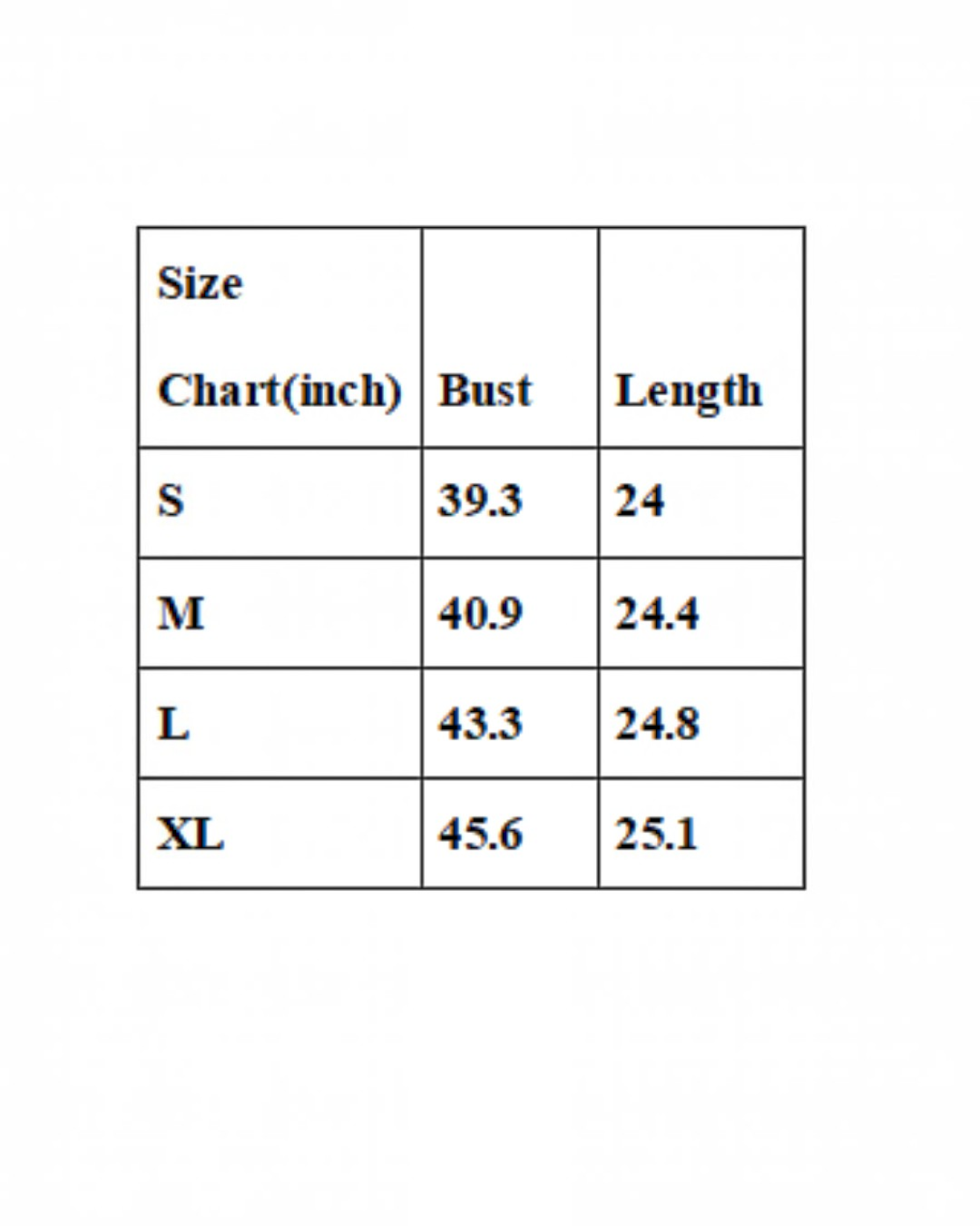 Calla Lily Cosmetics + CL kids size chart for French style knit sweater showing bust and length measurements in inches
