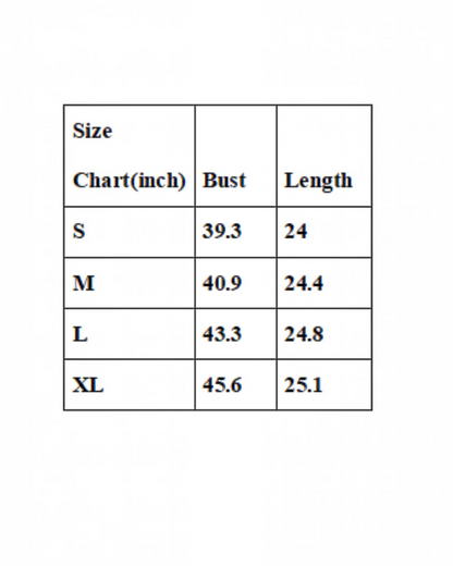 Calla Lily Cosmetics + CL kids size chart for French style knit sweater showing bust and length measurements in inches