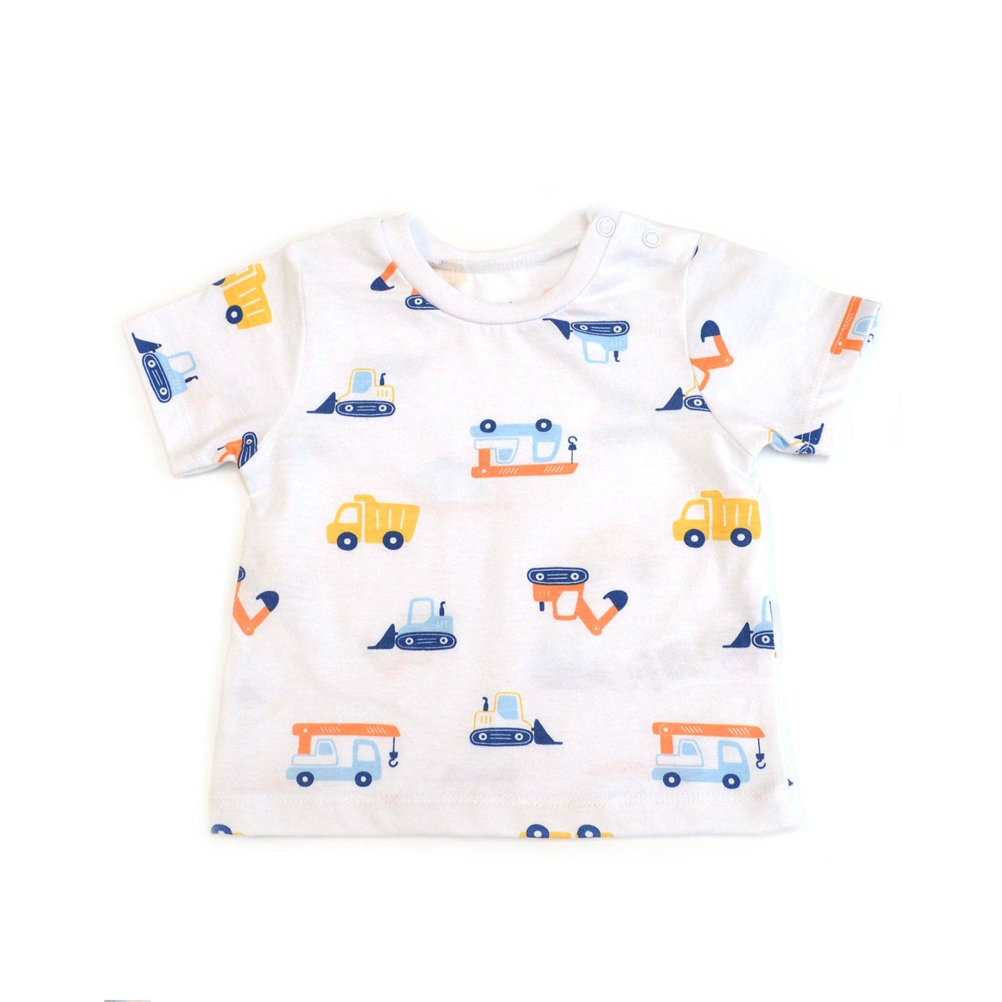 Baby onesie with truck pattern on a white background