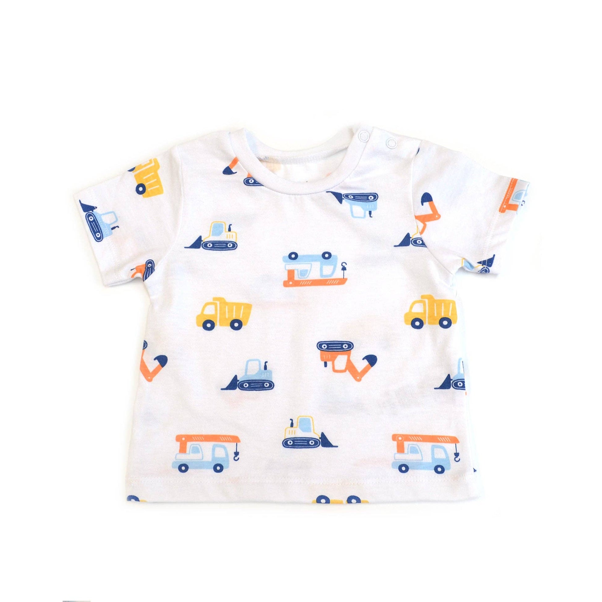 Baby onesie with truck pattern on a white background