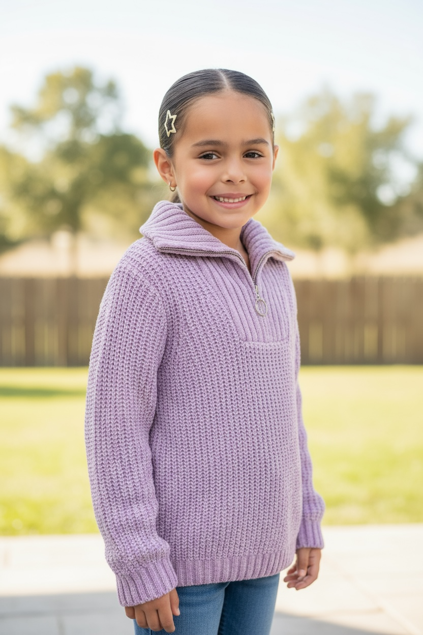 Pullover Sweater w/ Zip Front