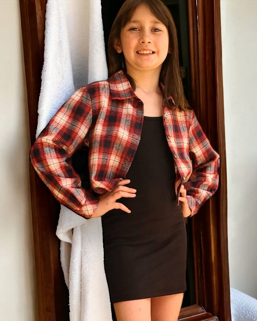 Spaghetti Strap Black Dress & Red Flannel Shirt