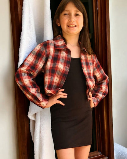 Spaghetti Strap Black Dress & Red Flannel Shirt