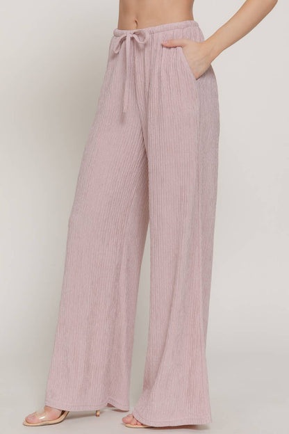 Pink Crinkle Knit Long Pants