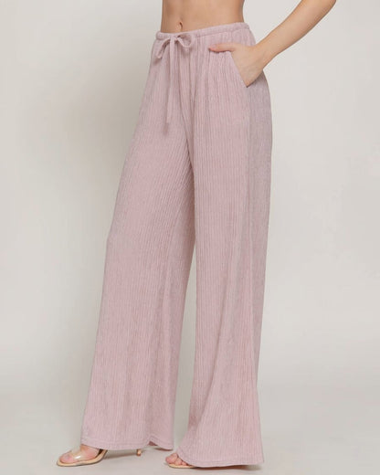 Pink Crinkle Knit Long Pants