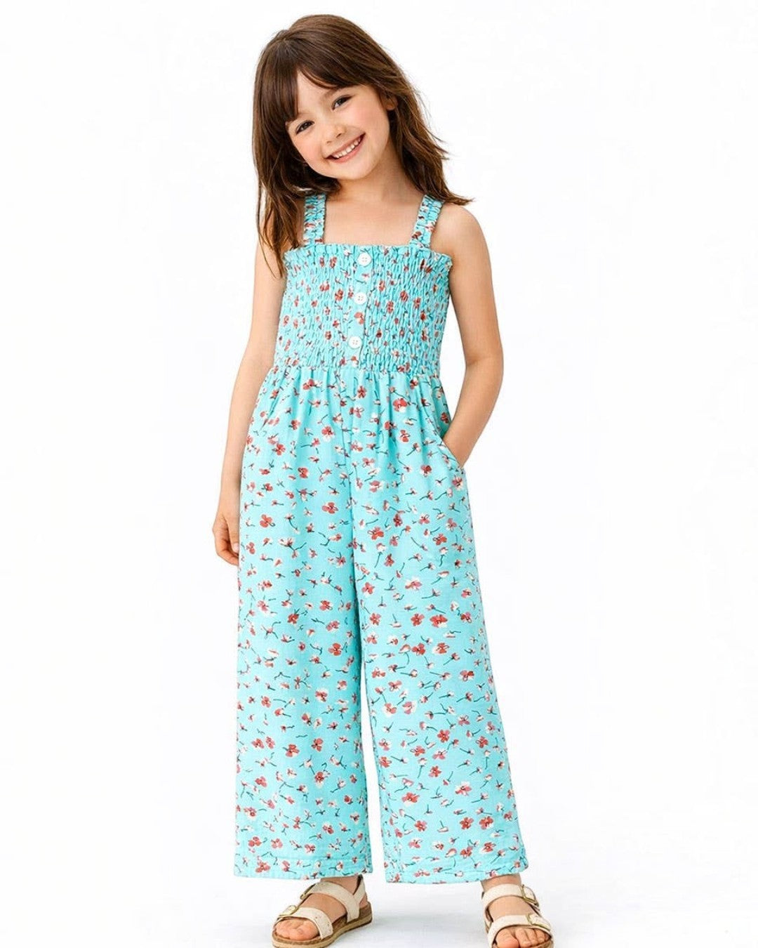 Girl's Teal Romper w/Side Pockets