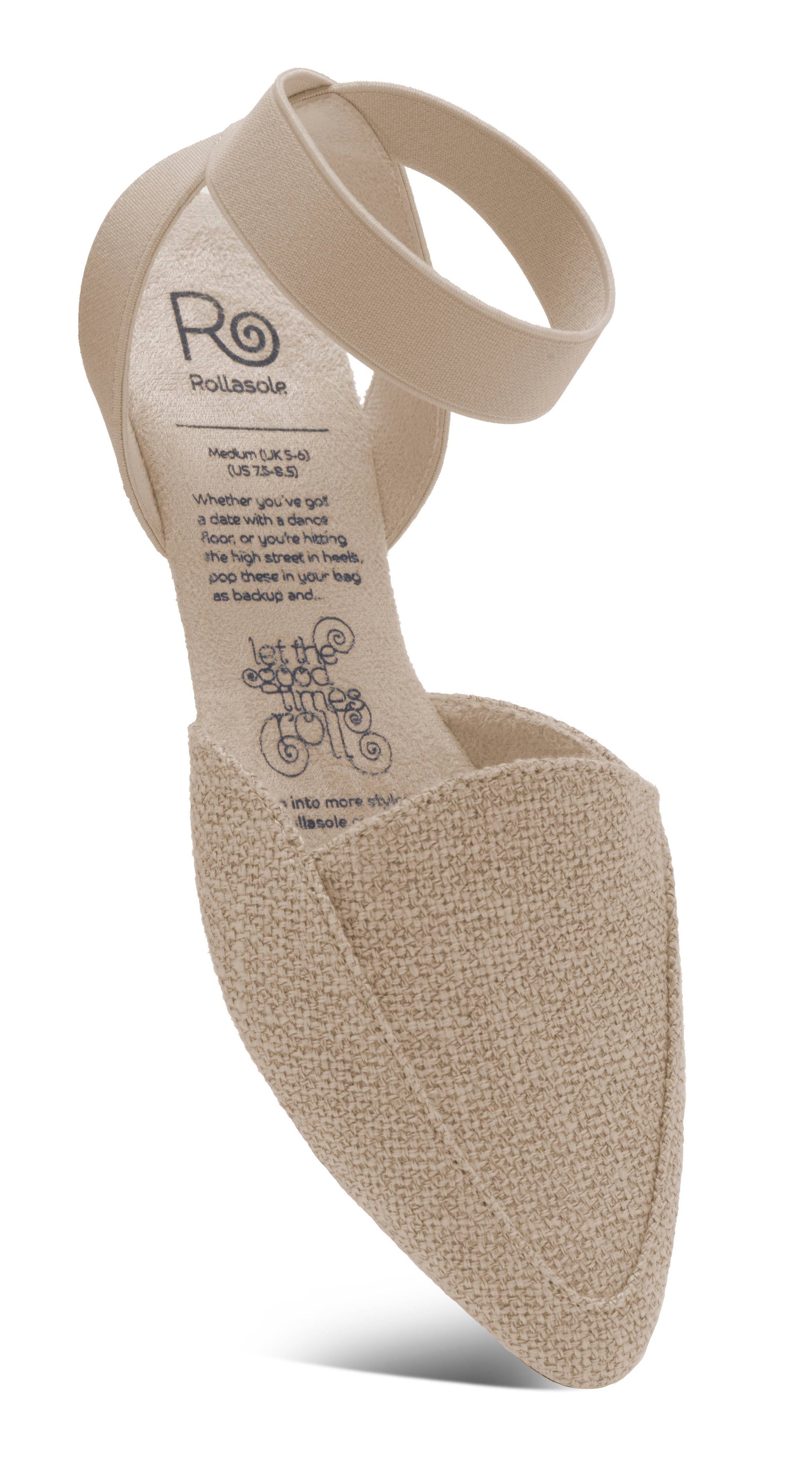 Beige arch support shoe insert with brand label on a white background