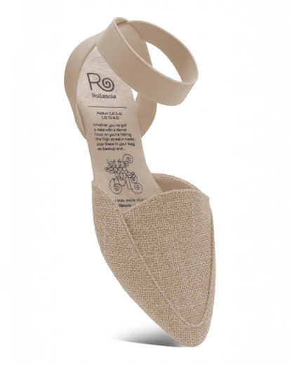 Beige arch support shoe insert with brand label on a white background