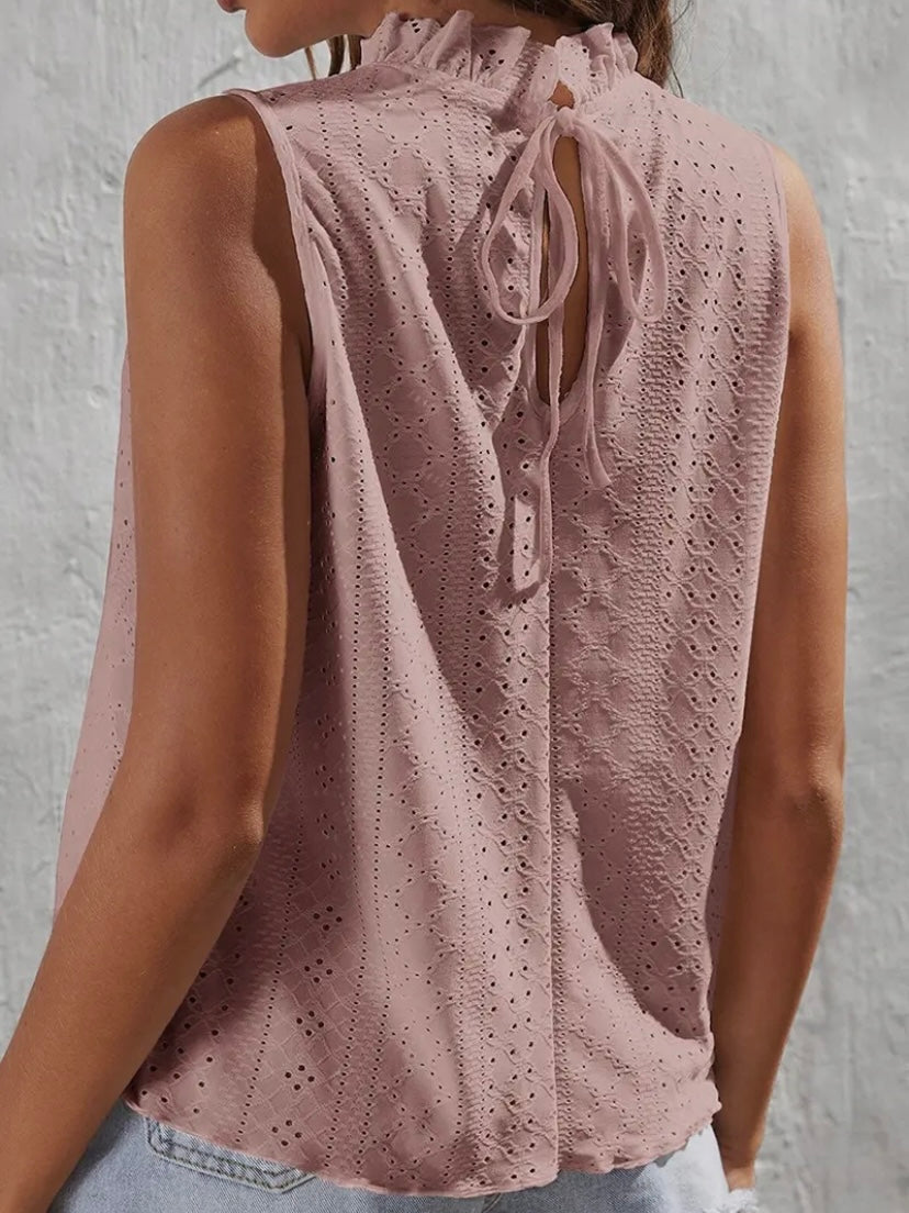 Pink Ruffle Neck Eyelet Top - Calla Lily Cosmetics + CL kids