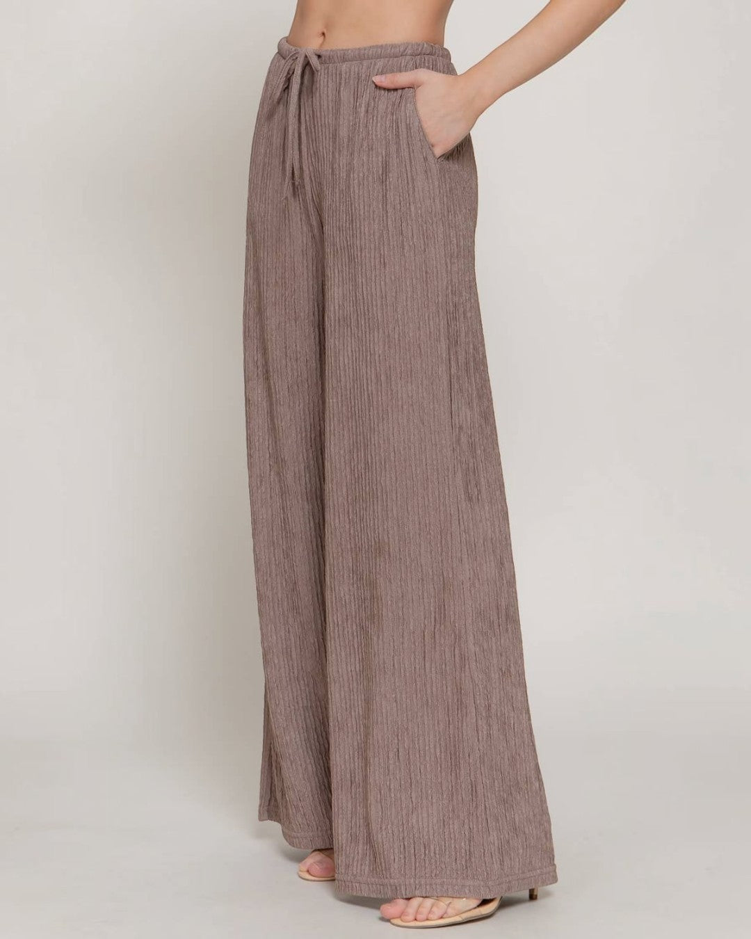 Mocha Crinkle Knit Long Pants