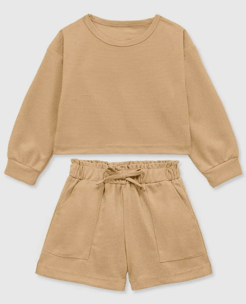 Tan Shorts & Sweatshirt - Calla Lily Cosmetics + CL kids