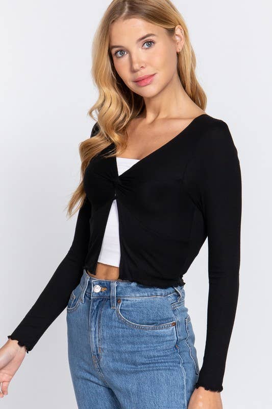 Long Sleeve Twisted Knit Top Cardigan