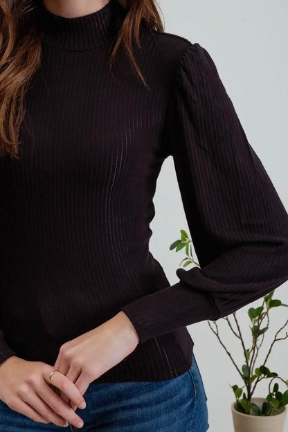 Black Mock Neck Ribbed Top