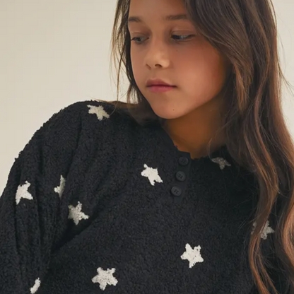 Henley Black Pullover Sweater- Tween - Calla Lily Cosmetics + CL kids