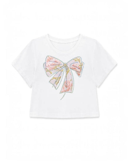 Crop Tee w/ Bow Patch & Rhinestone