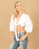 Puff Sleeve Tie Solid Crop Top/Cardigan