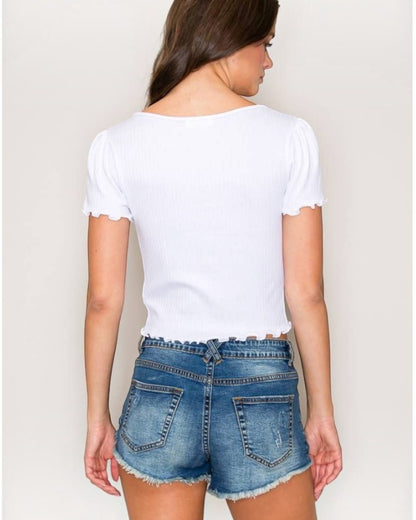 Pointelle Square Neck Cropped Cardigan