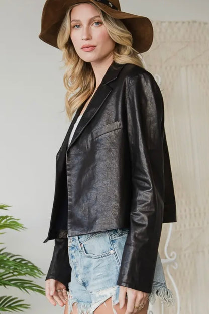 Black Vegan Leather Blazer