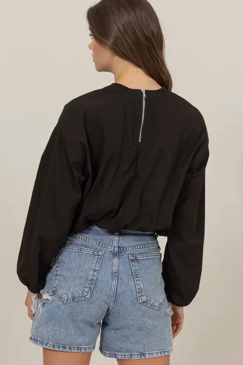 Black Cropped Top with Back Zipper