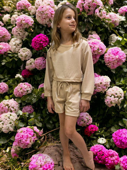 Tan Shorts & Sweatshirt - Calla Lily Cosmetics + CL kids