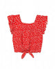 Girl's Fashion Top w/ Ruffle Sleeve & Tie-Front - Red