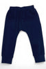 Navy blue baby pants on a white background