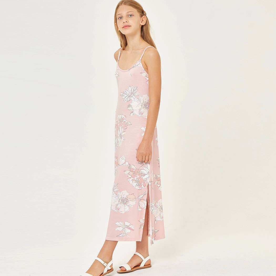 Pink Floral Sleeveless Maxi Dress